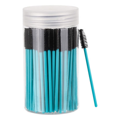 Picture of 100 Pcs Disposable Eyelash Spoolies, Mascara Wands Eyebrow Brushes with Container, Lash Brush for Eyelash Extensions (Blue,Black)