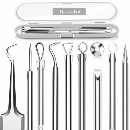 Picture of 5PCS Blackhead Remover Comedone Extractor, Curved Blackhead Tweezers Kit, Professional Stainless Pimple Acne Blemish Removal Tools Kit