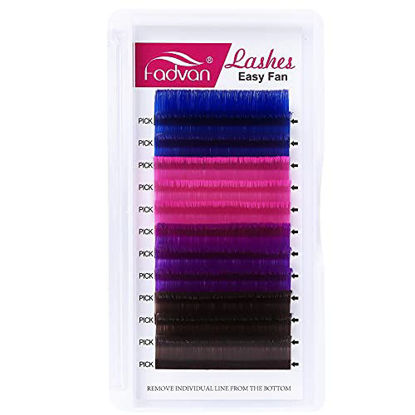 Picture of Colored Lash Extensions 0.07mm D 16mm Curl Volume Eyelash Extensions 4 Color Lashes Blue Pink Purple Brown Colorful Eyelashes Self Fanning Lashes Use By FADVAN (16mm)