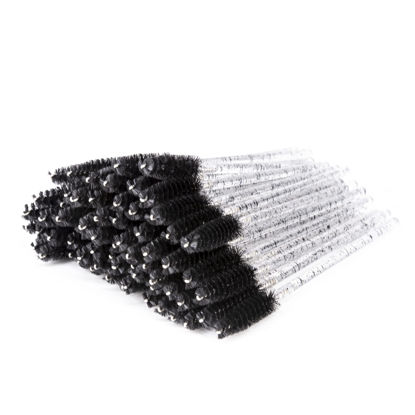 Picture of i-Laesh 100 Pcs Disposable Eyelash Brushes, Mascara Wands, Eye Lash Brush, Spoolies for Eyelash Extensions, Spoolie Eyebrow Eyeshadow Brow Makeup Supplies Kit Cleansing Glitter Applicator Tool Accessories Bristle (Crystal Black)