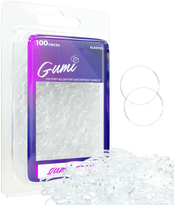 Picture of Gumi 3/4 Inch Small Clear Hair Elastics - 100 Ouchless No Damage Clear Elastic Hair Bands - Mini Snag Free Clear Rubber Bands for Hair Bun Ponytail-Tiny Ultra Durable Small Hair Ties for Women & Girls