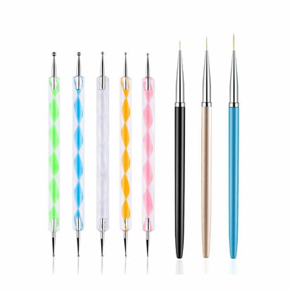 Picture of FULINJOY 5PCS Dotting Pens with 3 PCS Nail Painting Brushes, Nail Art Design Tools
