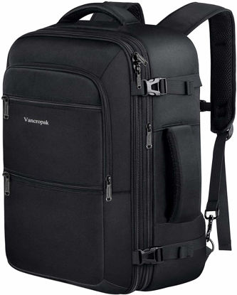Picture of Vancropak Travel Backpack, 40L Flight Approved Carry On Backpack for Men & Women, Expandable Large Luggage Backpack Daypack Water Resistant Lightweight Business Weekender Bag, Black