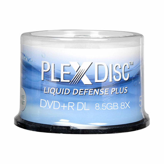 Picture of PlexDisc Water Resistant Glossy White Inkjet Printable DVD+R DL 8X 8.7GB, 50 Disc Spindle (Model: 608-C04)
