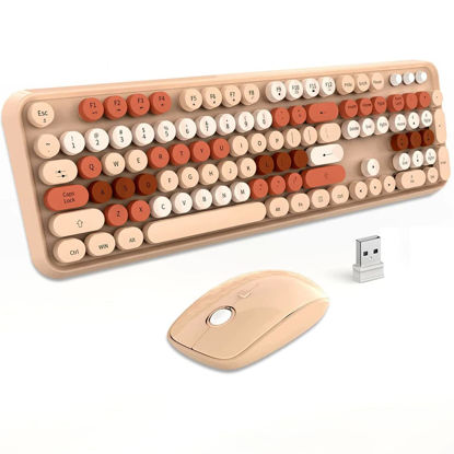 Picture of FOPETT Keyboard and Mouse Sets Wireless,Reliable 2.4 GHz Connectivity for PC,Laptop,Smart TV and More (Milk Tea Color)