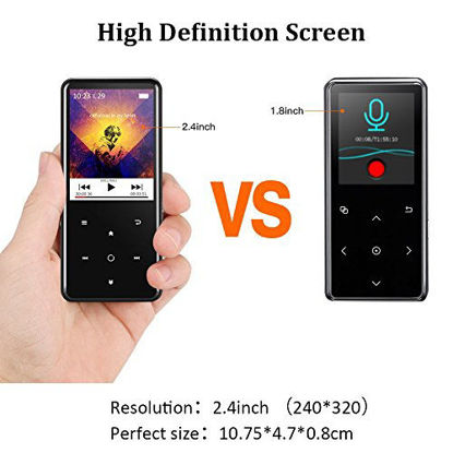 Picture of AGPTEK 16GB MP3 Player Bluetooth 4.0 with 2.4 Inch TFT Color Screen, FM/Voice Recorder Lossless Sound Metal Music Player, Touch button with Backlight Support Up to 128GB, Black(C2S)