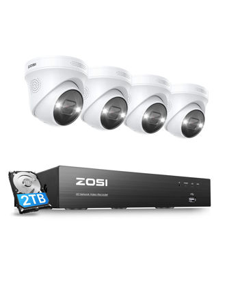 Picture of ZOSI 4K Spotlight PoE Security Camera System with 2TB HDD,Person Vehicle Detection,4pcs 4K Indoor Outdoor PoE IP Cameras with 2 Way Audio,Color Night Vision,8 Ports 16CH 8MP NVR for 24-7 Recording