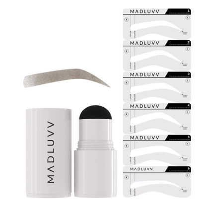 Picture of MADLUVV Eyebrow Stencil Kit - Easy-to-Use, Natural Look, 6 Popular Shapes, Used by Professionals - Includes Stamp, Stencils, Spoolie, and Travel Bag (Soft Brown)