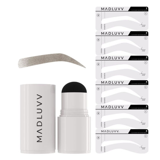 Picture of MADLUVV Eyebrow Stencil Kit - Easy-to-Use, Natural Look, 6 Popular Shapes, Used by Professionals - Includes Stamp, Stencils, Spoolie, and Travel Bag (Soft Brown)