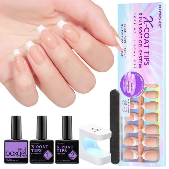 1340375 soft gel nail kit btartboxnails 3 in 1 x coat tips french tips press on nails short coffin 160pcs nu 550