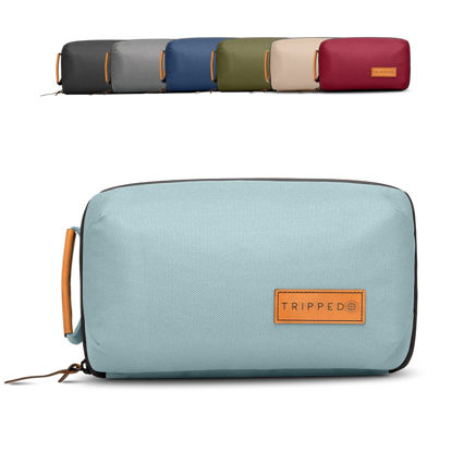 Picture of Tech Bag Organizer - Small Electronics Organizer Pouch for Travel - Premium Travel Case with Leather Accents - Mesh Pocket for Cables, Cords and Chargers - TRIPPED Travel Gear (Dusty Teal)