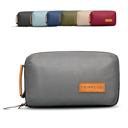 Picture of Tech Bag Organizer - Small Electronics Organizer Pouch for Travel - Premium Travel Case with Leather Accents - Mesh Pocket for Cables, Cords and Chargers - TRIPPED Travel Gear (Grey)