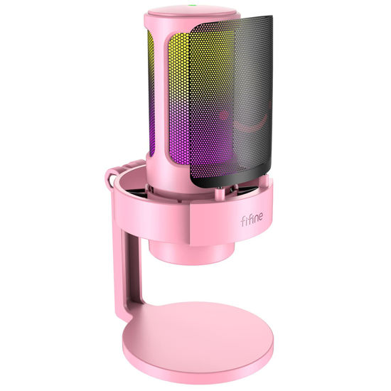 Picture of FIFINE USB Streaming Gaming Microphone, PC Condenser Desktop Mic for Video, Home use, YouTube, with RGB Control, Gain Knob, 3.5mm Headphone Jack, Shock Mount, on Computer/PS4/PS5-AmpliGame A8 Pink