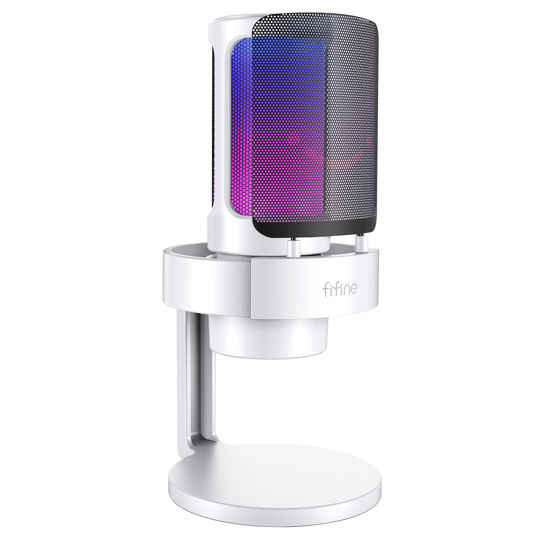 Picture of FIFINE Gaming USB PC Computer RGB Microphone for Live Streaming, Meeting, Podcasting, Video, Condenser Mic with Monitoring Headphone Jack, Light Control, for MAC OS/Windows-AmpliGame A8 White