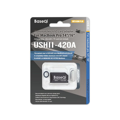 Picture of BASEQI UHS-II Aluminum microSD Adapter for 2021 M1 MacBook Pro 14 & 16” (Silver + HDMI Dust Plug)