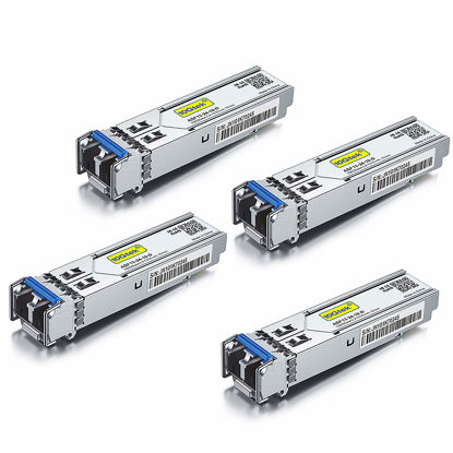 Picture of 1.25G SFP Transceiver 1000Base-LX, 1310nm SMF, up to 10 km, Compatible with Cisco GLC-LH-SMD/SFP-GE-L, Meraki MA-SFP-1GB-LX10, Ubiquiti UniFi UF-SM-1G, Mikrotik, TP-Link TL-SM311LS, Pack of 4