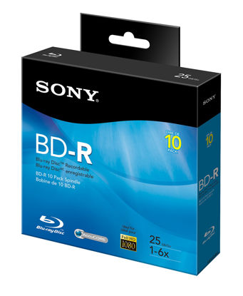 Picture of Sony 10BNR25RNS 6x 25GB Recordable Blu-Ray Disc - 10 Pack Spindle