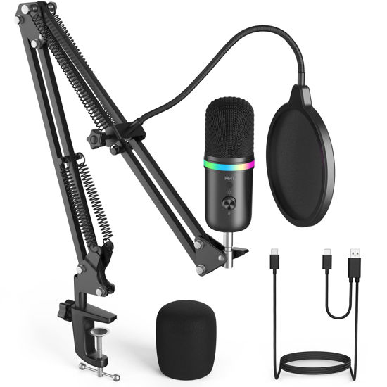 USB Gaming Microphone for PC, Computer Condenser Mic with Gain Knob, RGB  Light, Tripod Stand for Recording, Podcasting, Streaming, Compatible with  PS5 PS4 Mac Laptop Desktop