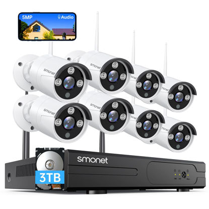 Picture of [5MP HD,Audio] SMONET WiFi Security Camera System,3TB Hard Drive,8CH Home Surveillance DVR Kits,8 Packs Outdoor Indoor IP Cameras Set,IP66 Waterproof,Free Phone APP,Night Vision,24/7 Video Recording
