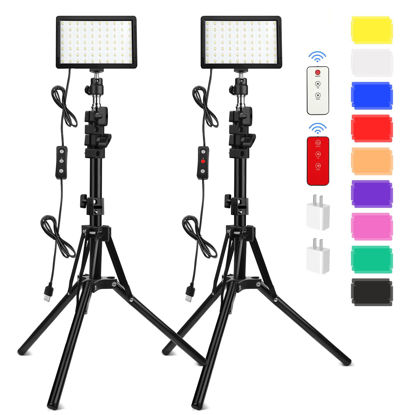 Picture of 2 Pack 70 LED Video Light with 61.42'' Tripod Stand/Color Filters, Obeamiu 5600K USB Studio Lights Shooting Kit for Photography Lighting, Zoom Call Lighting, Live Streaming, Video Conferencing
