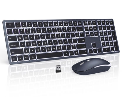 Picture of seenda Wireless Backlit Keyboard and Mouse Combo, 2.4G USB Silent Keyboard and Mouse Rechargeable Full-Size Ultra Slim Keyboard & Mouse Set for Windows PC Computer, Laptop, Desktop