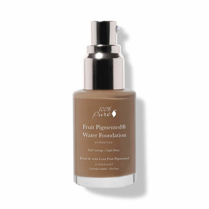 Picture of 100% PURE Water Foundation Full Coverage Hydrating Makeup, Light Dewy Finish, Moisturizing Concealer for Normal to Dry Skin - Fruit Pigment Color Warm 7.0 w/Yellow Undertones for Dark Skin - 1 Fl Oz
