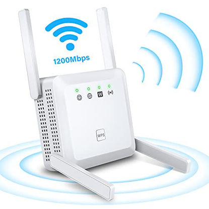 Picture of 1200Mbps WiFi Booster Range Extender Repeater, 2.4 & 5GHz Dual Band WPS Wireless Signal 4 Antennas 360° Full House Signal Coverage, Extend WiFi Signal to Alex Devices