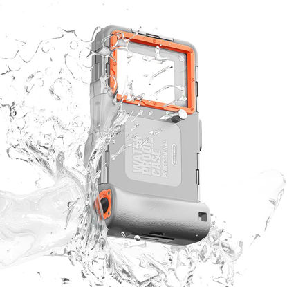 Picture of (2nd Gen) Universal Phone Waterproof Case for Most of Samsung Galaxy and iPhone Series, 66ft Underwater Photography Waterproof Housing, Diving Case for Surfing Swimming Snorkeling Photo (Gray+Orange)