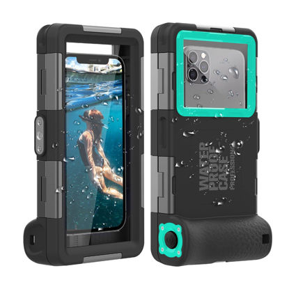 Picture of (2nd Gen) Universal Phone Waterproof Case for Most of Samsung Galaxy and iPhone Series, 50ft Underwater Photography Waterproof Housing, Diving Case for Surfing Snorkeling Photo Video (Black + Teal)