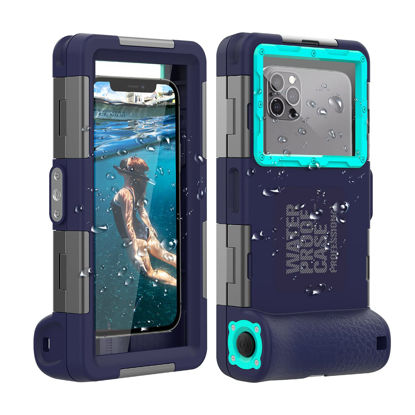 Picture of (2nd Gen) Universal Phone Waterproof Case for Most of Samsung Galaxy and iPhone Series, 50ft Underwater Photography Waterproof Housing, Diving Case for Snorkeling Photo Video (Navy Blue + Teal)