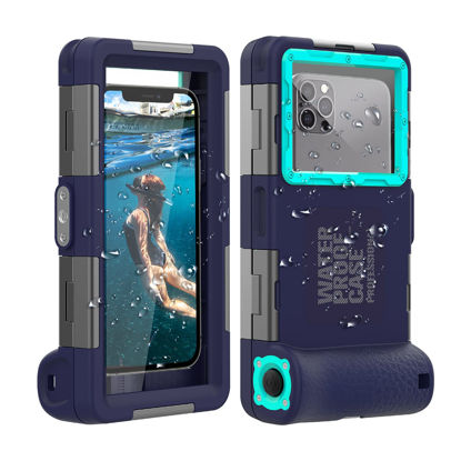 Picture of (2nd Gen) Universal Phone Waterproof Case for Most of Samsung Galaxy and iPhone Series, 50ft Underwater Photography Waterproof Housing, Diving Case for Snorkeling Photo Video (Navy Blue + Teal)