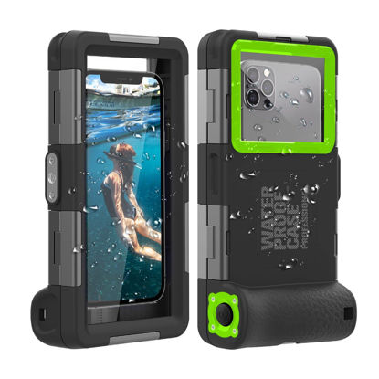 Picture of (2nd Gen) Universal Phone Waterproof Case for Most of Samsung Galaxy and iPhone Series, 50ft Underwater Photography Waterproof Housing, Diving Case for Swimming Snorkeling Photo Video (Black+Green)