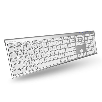 Picture of Macally Wireless Bluetooth Keyboard with Numeric Keypad - Multi Device Keyboard for Mac Pro/Mini, Apple iMac, MacBook, Laptop, Computer Windows PC. Android, Smartphones, Tablets (Aluminum Silver)