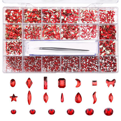 Picture of 10000 Pieces Flatback Rhinestones for Crafts,Nail Gems Gemstones Crystals Jewels,Craft Glass Diamonds Stones Bling Rhinestone with Tweezers and Picking Pen,6 Colors(Red)