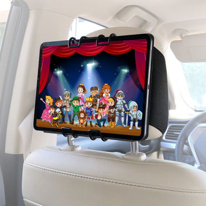 Picture of Macally Tablet Holder for Car Headrest for Happy Kids - (Upgraded) iPad Car Holder Back Seat Mount Strap - Rear Facing Head Rest iPad Holder for Car Backseat with Adjustable Case Angles