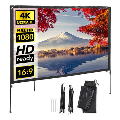 Picture of Modern Innovations 80 Inch HD Outdoor Movie Screen, Portable Outdoor Projector Screen and Stand for Indoor or Backyard Use, Foldable Frame, Movie Projection Screens for Travel, Camping, Family Movies