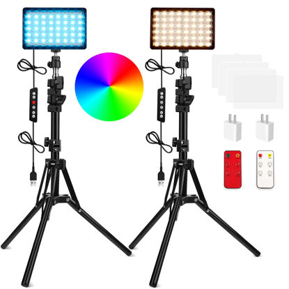 Picture of QEUOOIY 2 Packs RGB LED Video Light with Adjustable Tripod Stand/White Filters, Dimmable 2500-6500K USB Video Conference Lighting Kit for YouTube Photography/Game Zoom Live, Streaming,TikTok, 1.6M