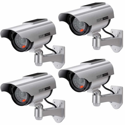 Picture of AlfaView Solar Powered Bullet Dummy Fake Surveillance Camera Security CCTV Dome Camera with LED Flashing Light for Outdoor/Indoor,Home/Business