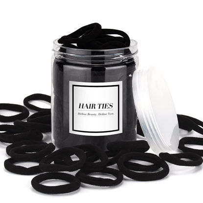 Picture of iFwevs 50PCS Black Hair Ties,Cotton Seamless Ponytail Holders,No Damage Elastics Hair Bands for Thick Heavy &Curly Hair
