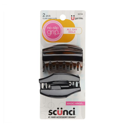 Picture of Scunci by Conair No-Slip Grip All Day Hold, Magic Hinge, Claw Hair Clip, Brown and Black, Packaging May Vary (Pack of 2)