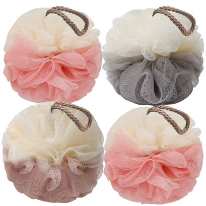 Picture of FARMOGA Bath Loofah Sponge Back Scrubber Shower Sponge Soft Mesh Exfoliator Pouf Shower Ball Bath Sponges for Women and Men Bath Accessories (4Pcs 50g Mix Color)