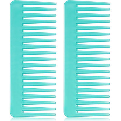 Picture of Large Hair Detangling Comb Wide Tooth Comb for Curly Hair Wet Dry Hair, No Handle Detangler Comb Styling Shampoo Comb (Cyan)