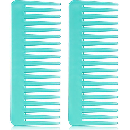 Picture of Large Hair Detangling Comb Wide Tooth Comb for Curly Hair Wet Dry Hair, No Handle Detangler Comb Styling Shampoo Comb (Cyan)