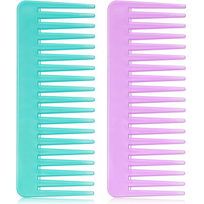 Picture of Large Hair Detangling Comb Wide Tooth Comb for Curly Hair Wet Dry Hair, No Handle Detangler Comb Styling Shampoo Comb (Cyan, Purple)