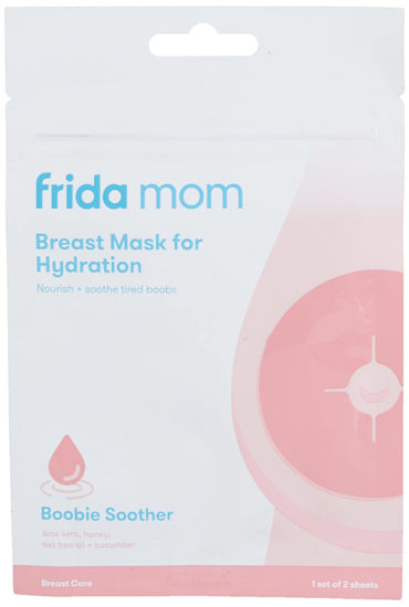 Picture of Frida Mom Breast Mask for Hydration- Made with Aloe Vera, Honey, Tea Tree Oil + Cucumber to Nourish + Soothe Boobs- 2 Sheet Masks - No Artificial Fragrances, Phthalates, or Parabens