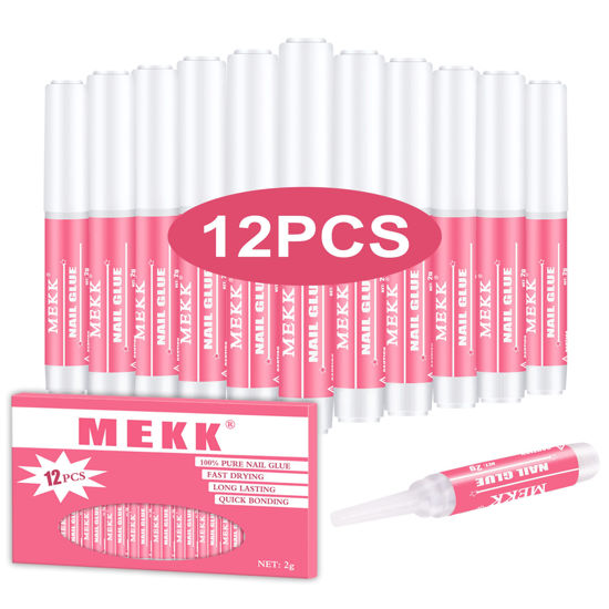 Picture of Nail Glue, MEKK Nail Glue for Acrylic Nails, Long Lasting Professional Nail Tip Glue for Press on Nails, Super Bond for Acrylic Nails Adhesive Nail Glue for False Nail Tips 0.07OZ/PCS(12PCS)