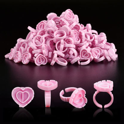 Picture of Glue Rings INFILILA Glue Rings for Eyelash Extensions 100PCS Disposable Rings for Lashes Lovely Heart Shape Lash Fan Blossom Glue Cups Lash Extension Supplies Lash Supplies for Eyelash Extensions