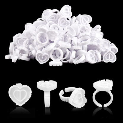Picture of Glue Rings INFILILA Glue Rings for Eyelash Extensions 100PCS Disposable Rings for Lashes Lovely Heart Shape Lash Fan Blossom Glue Cups Lash Extension Supplies Lash Supplies for Eyelash Extensions