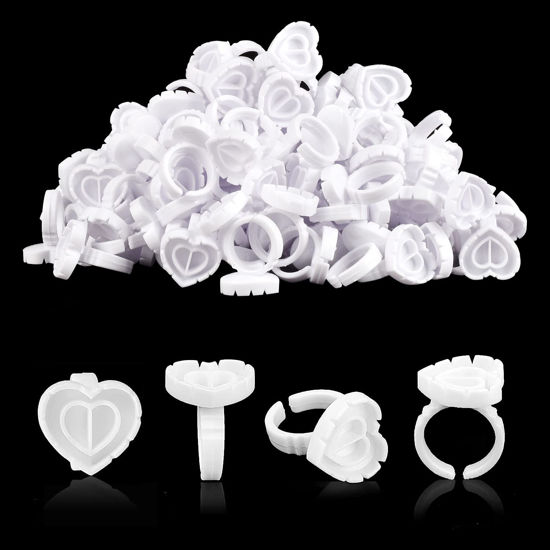 Picture of Glue Rings INFILILA Glue Rings for Eyelash Extensions 100PCS Disposable Rings for Lashes Lovely Heart Shape Lash Fan Blossom Glue Cups Lash Extension Supplies Lash Supplies for Eyelash Extensions