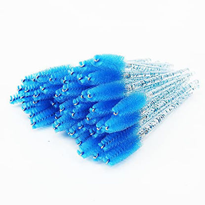 Picture of i-Laesh 100 Pcs Crystal Eyelash Brush Mascara Wands Disposable Eyebrow / Lash Brushes for Eyelashes Extensions Eye Makeup Kit Lashes Applicator Tool Spoolies (Crystal Blue)